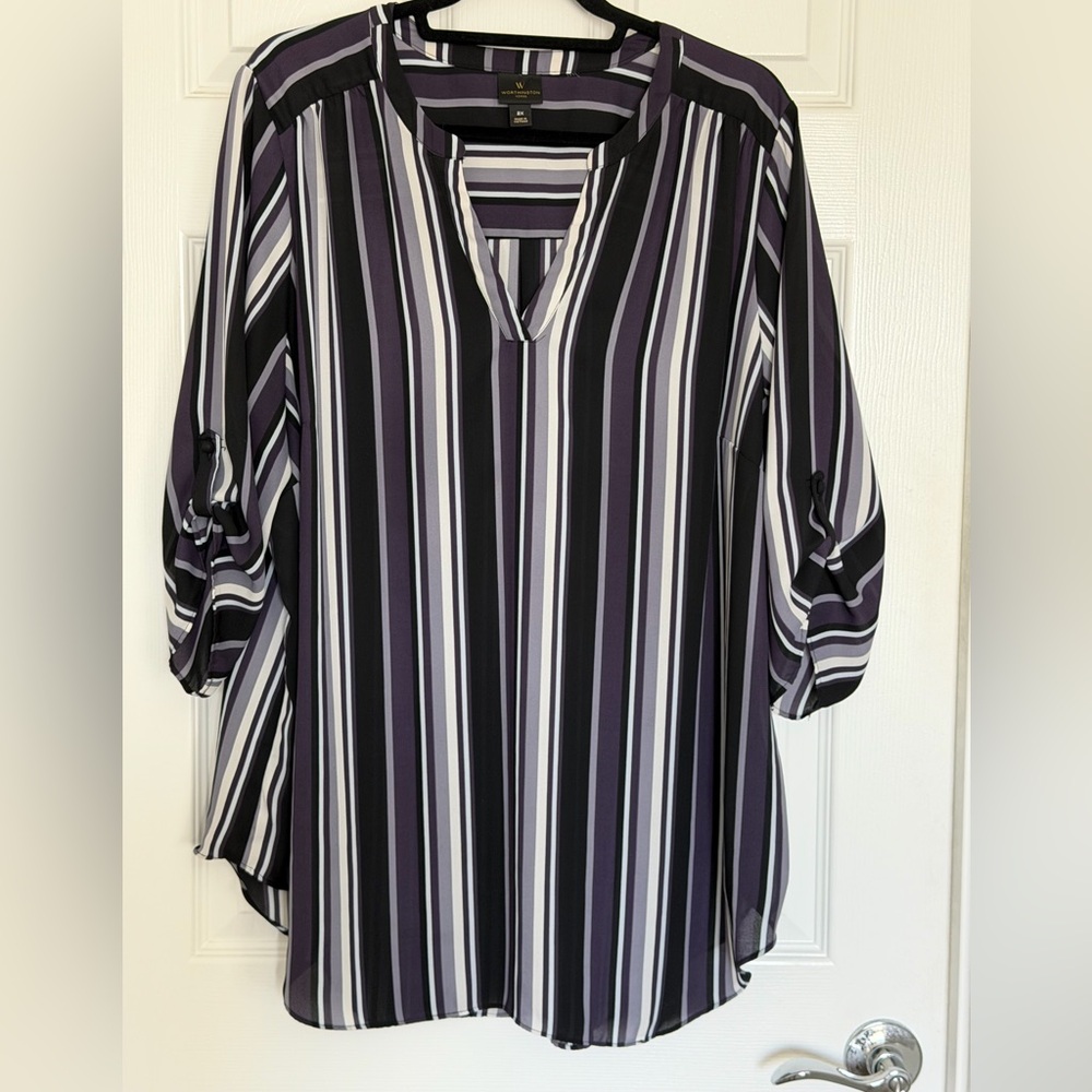 Worthington Black and Purple Striped Blouse